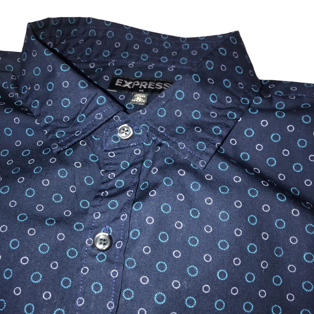 EXPRESS Men’s Blue Short Sleeve Button Front Shirt size XL - Picture 3 of 6